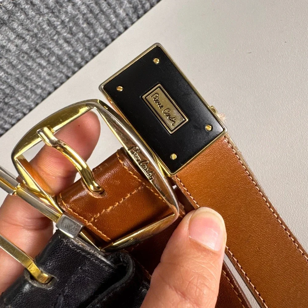 Pierre Cardin Vintage Leather Belt Bundle Womens Black Brown Tan Cowhide 34 F14Q